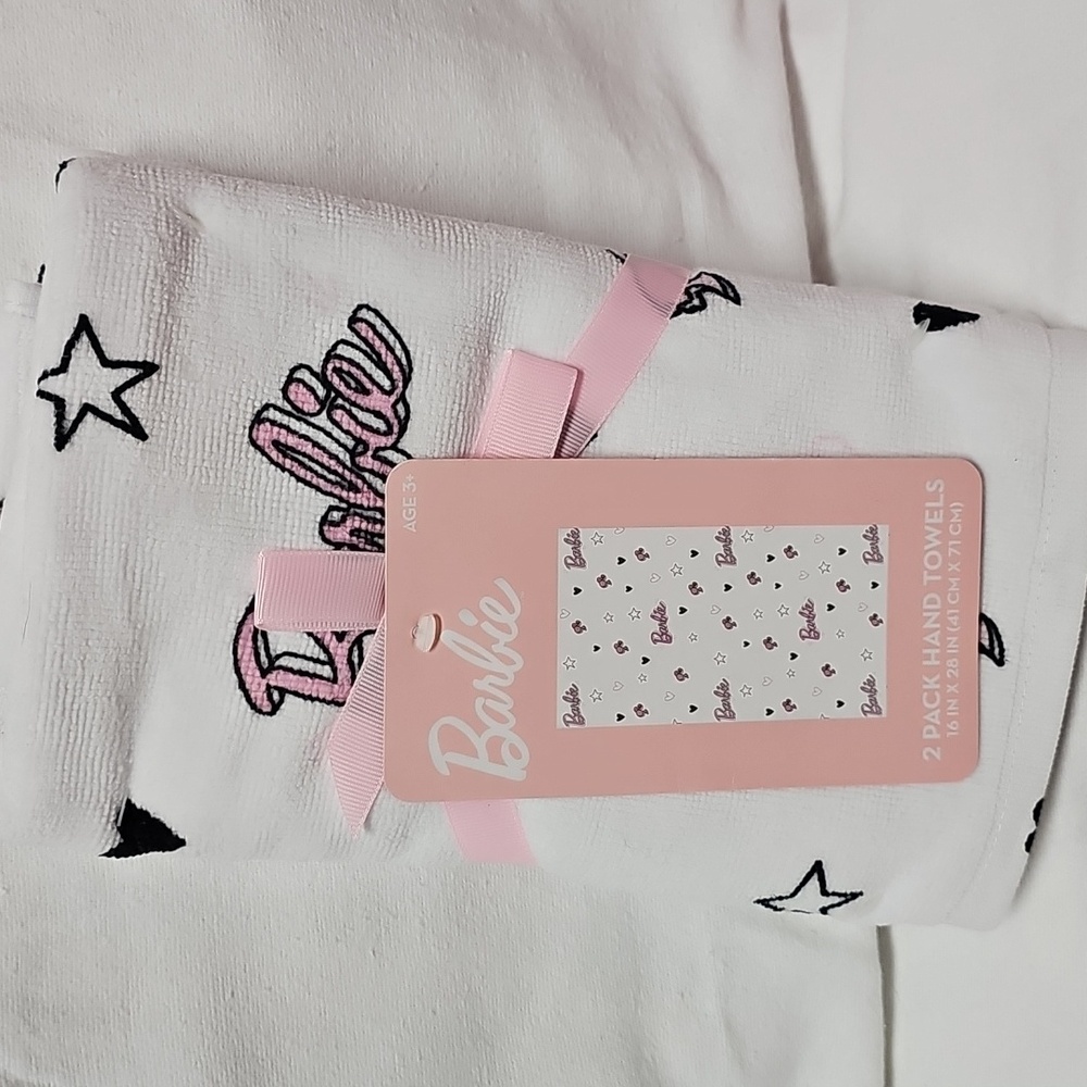 Barbie 2 Pack Bathroom Hand Towels Cotton Barbie Logo Mattel